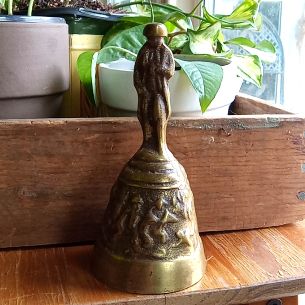Vintage Handmade Brass Bell Napoleon Figurine Decor Collectibles Bronze Germany